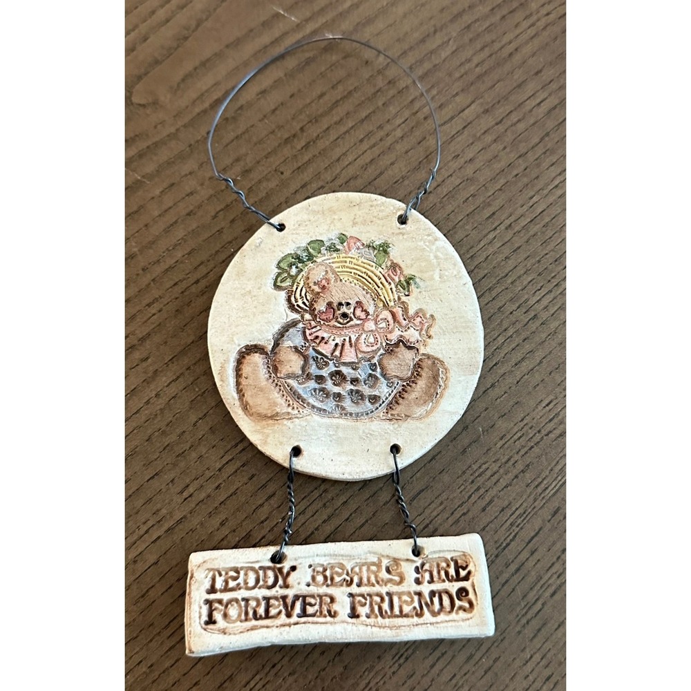 Vintage 8'' Ceramic Teddy Bear Wall Hanging Forever Friends Nursery Decor Plaque